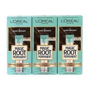 Lot 3 L'Oréal, Magic Root Rescue, 10 Minute Root Coloring Kit, 4 Dark Brown